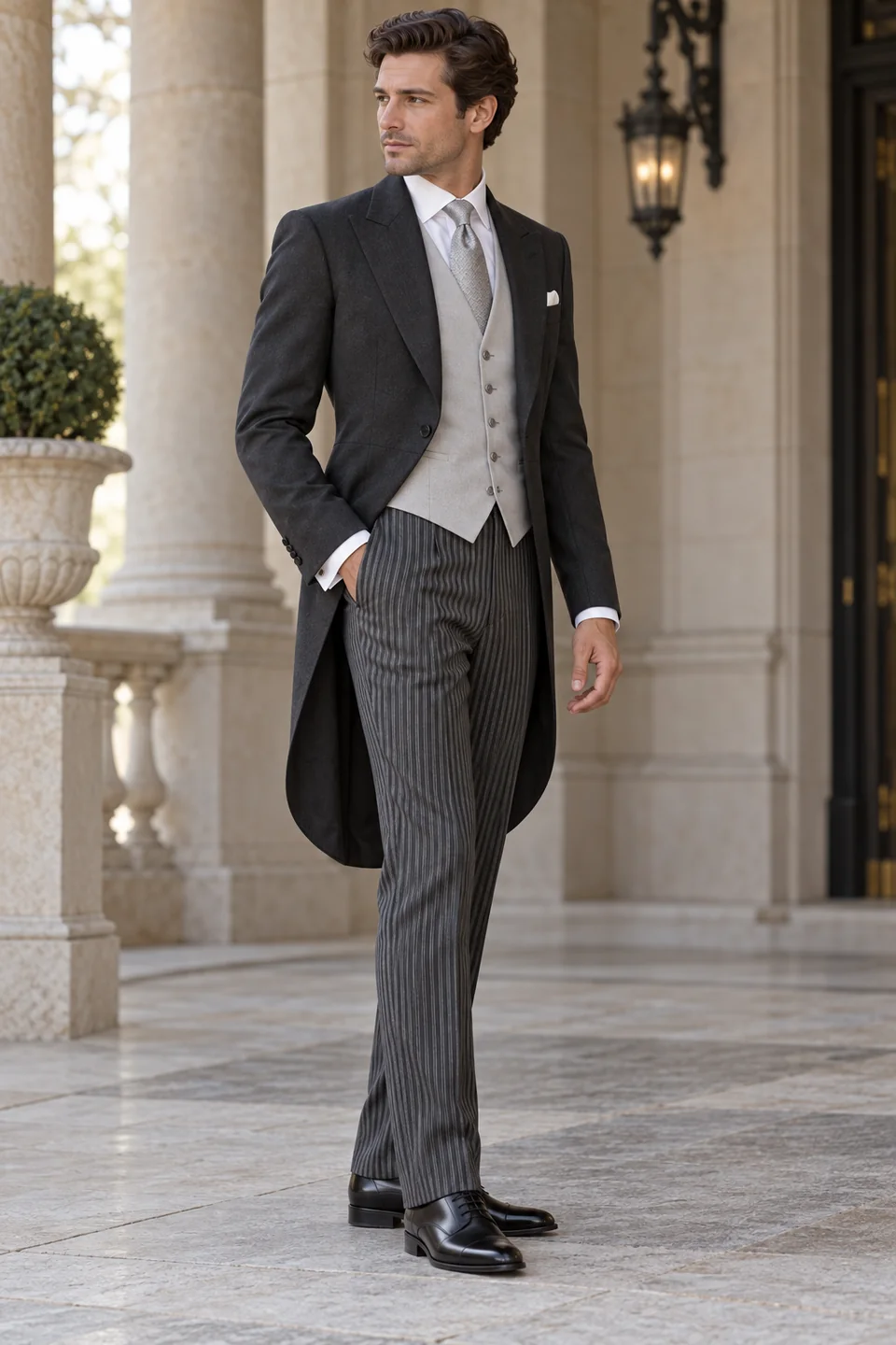 Jaquette de cérémonie — Coupe de cérémonie, Revers en pointe. Inspiration de style